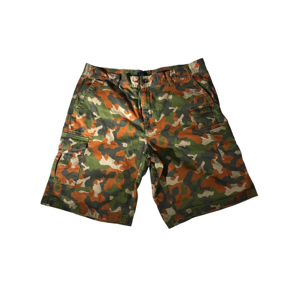 Basic Edistion Mens Green & Orange Camouflage Cargo Shorts